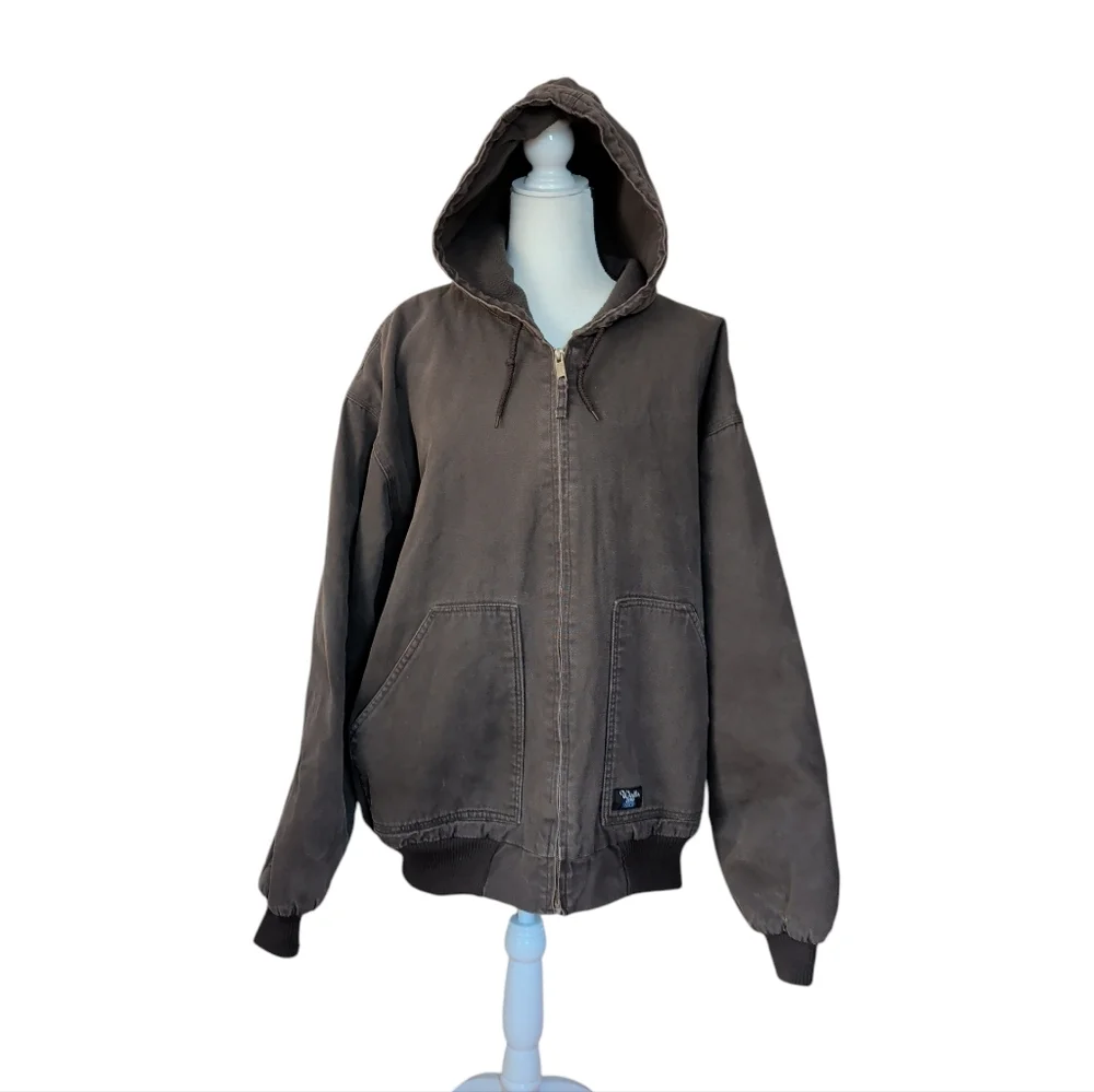 Vtg. Walls Zero Zone Insulated Fleece Lined Hooded Canvas Jacket 2XL Brown Green - Picture 1 of 16